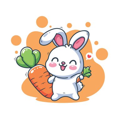 Havuçlu şirin tavşan. Çizgi film tarzında vektör illüstrasyonu. Çizgi film karakteri.