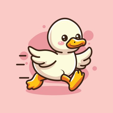 Şirin ördek koşuyor. Vektör illüstrasyonu.