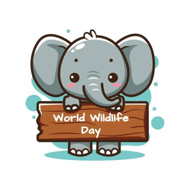 Cute cartoon elephant World wildlife day. Vector illustration. clipart