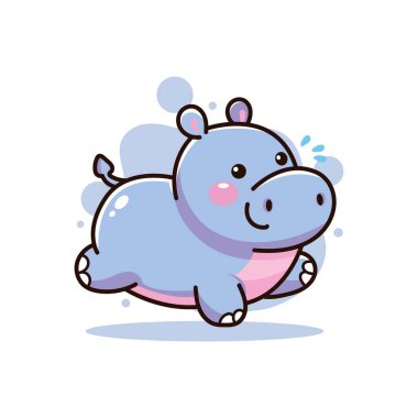 Tatlı su aygırı çizgi film karakteri. Beyaz arkaplanda vektör illüstrasyonu.