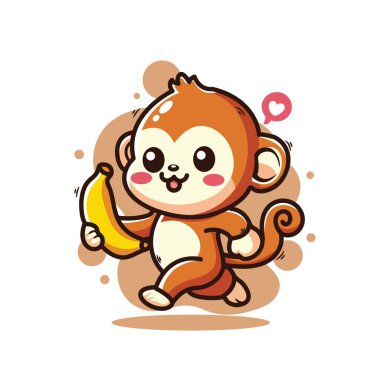 Muzlu şirin maymun. Sevimli çizgi film karakteri vektör çizimi.