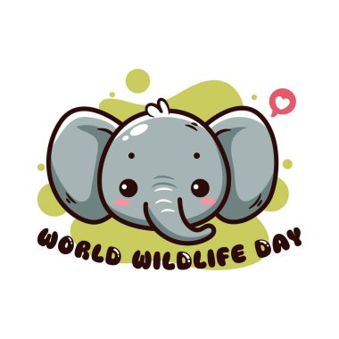 Cute cartoon elephant World wildlife day. Vector illustration. clipart