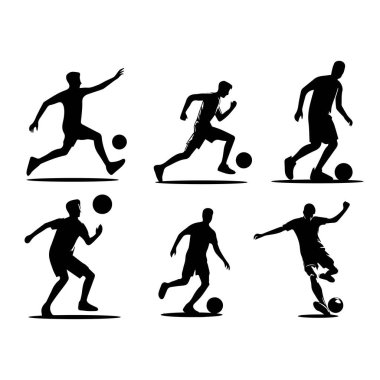 Futbolcular beyaz arka planda siluetler. vektör resimlemesini ayarla 