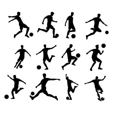 Futbolcular beyaz arka planda siluetler. vektör resimlemesini ayarla 