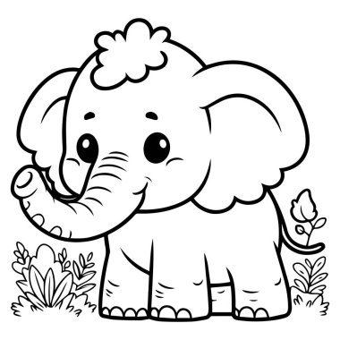 Beyaz arkaplan ile renklendirme için şirin fil karikatürü çizimi
