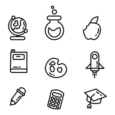 eğitim simgesi seti, satır tasarımı, vektör illüstrasyonu 