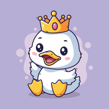 Crown karakteri vektör çizimi olan şirin ördek.