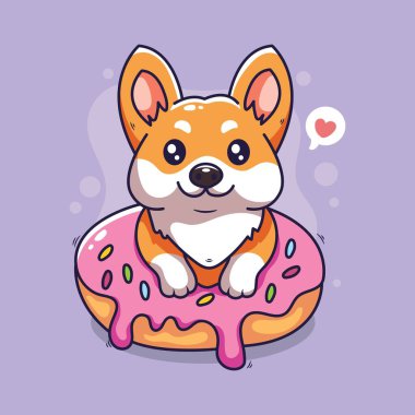 Tatlı karikatür Corgi sosisli çörek. Vektör illüstrasyonu.