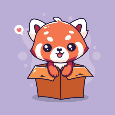 Kutuda şirin kırmızı panda çizgi filmi. Vektör illüstrasyonu.