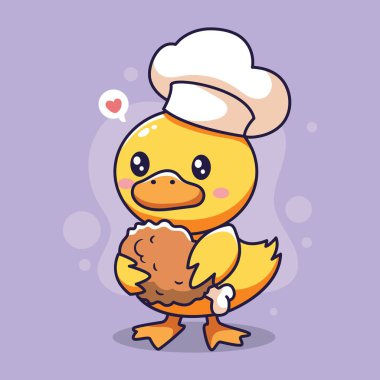 Ördek şefi çizgi film karakteri çizimi. Şef şapkası takan şirin bir ördek..