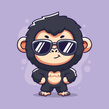 Güneş gözlüklü şirin goril çizgi film karakteri Maskot Vektör İllüstrasyonu