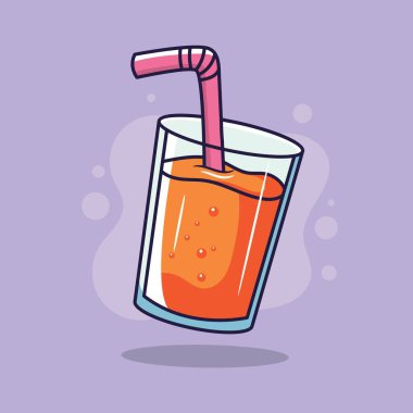 Kamışlı bir bardak portakal suyu. Çizgi film tarzında vektör illüstrasyonu.
