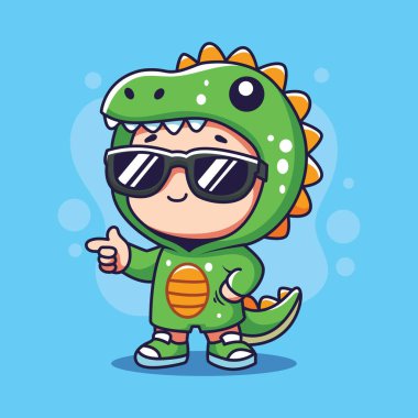 Küçük sevimli dinozor çizgi film karakter vektör çizimi tasarımı.