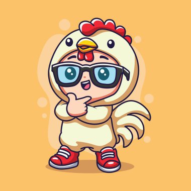 Sevimli çizgi film karakteri tavuk. Resimler turuncu arkaplanda izole edildi.