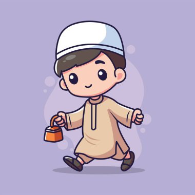 Tatlı Müslüman Çocuk. Vektör İllüstrasyonu.