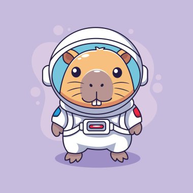 Uzay giysisi vektör illüstrasyon grafik tasarımı içinde şirin Capybara astronotu..