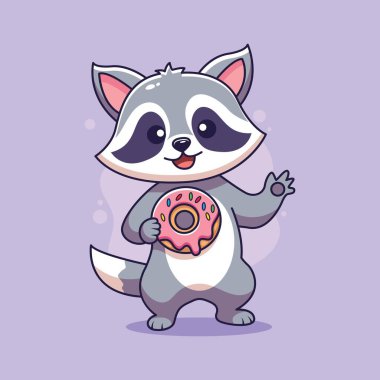 Donut çizgi film karakteri olan rakun. Vektör illüstrasyonu.