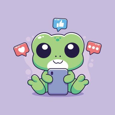 Şirin Çizgi Film Kurbağası Smartphone 'da Sosyal Medya Kullanıyor