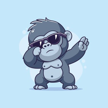 Güneş gözlüğü takan şirin bir goril. Çizgi film tarzında vektör illüstrasyonu.