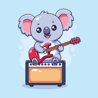 Sevimli Koala Elektronik Gitar Çizgi Filmi Vektör İllüstrasyonu Oynuyor