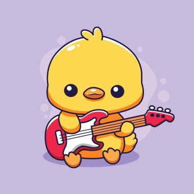 Gitar çalan şirin bir tavuk. Vektör çizgi film karakter illüstrasyon tasarımı.