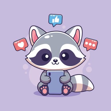 Şirin Çizgi Film Rakunu Cep Telefonunda Sosyal Medya Faaliyetleri Yapıyor