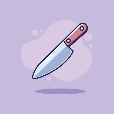 Mutfak bıçağı simgesi, mor arkaplanda izole edilmiş düz stil vektör illüstrasyonu.