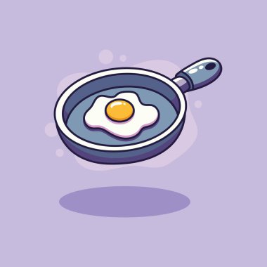 Simge çizgi filmi, kızartma tavasında kızarmış yumurta. Çizgi film tarzında vektör illüstrasyonu.