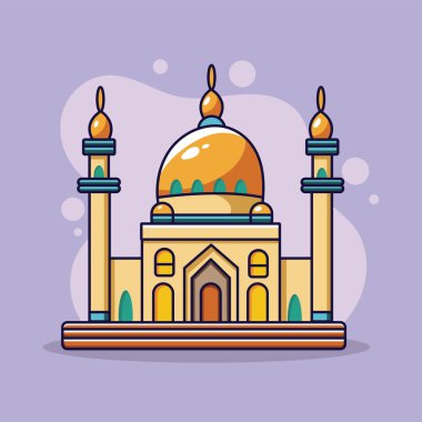 Cami binası ikonu. İslam dini ve kültür teması. Renkli tasarım. Vektör illüstrasyonu