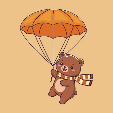 Paraşütlü şirin çizgi film ayısı, maceraya hazır. vektör illüstrasyonu