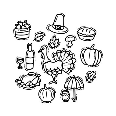 Şükran Günü İkonları Hacı Şapkası ve Sonbahar Elementleri