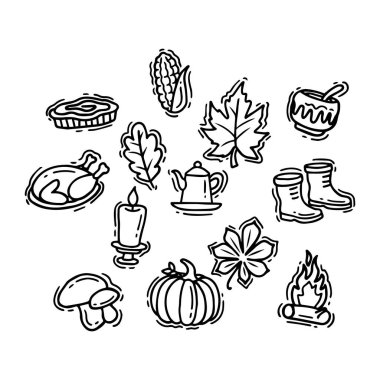 Şükran Günü İkonları Hacı Şapkası ve Sonbahar Elementleri