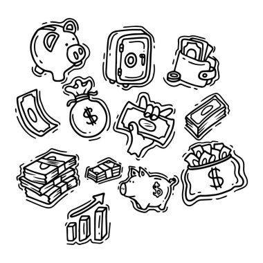 El çizimi para simgeleri ayarlandı. Vektör çizimi çizimi.