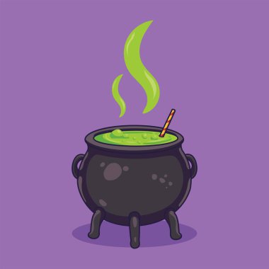 Yeşil iksir kazanı dumanlı, ürkütücü bir Cadılar Bayramı sembolü..