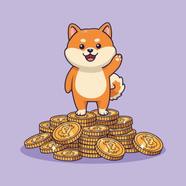 Bitcoin Paralı Şirin Shiba Inu Köpeği, Crypto Zenginliği. resimleme