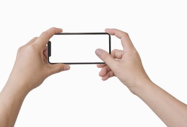 Büyük ekran holding iki eller akıllı telefon, kırpma yolu