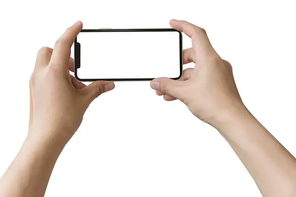 Büyük ekran holding iki eller akıllı telefon, kırpma yolu
