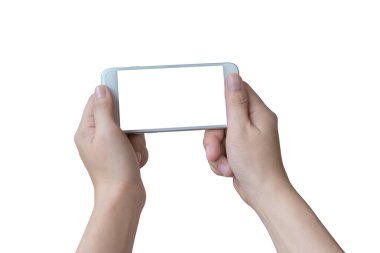 Büyük ekran holding iki eller akıllı telefon, kırpma yolu