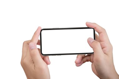 Fotoğrafta beyaz blackground izole kadın elinde Smartphone