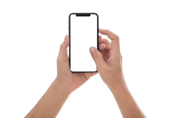 kilit ekran telefon telefon tutarak el ve ekran dokunaklı beyaz arka plan üzerinde izole