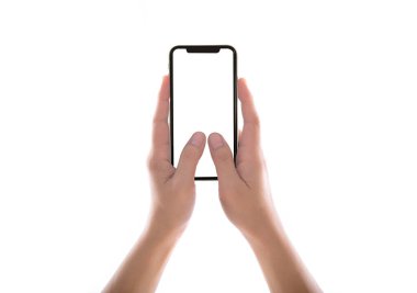Büyük ekran holding iki eller akıllı telefon, kırpma yolu