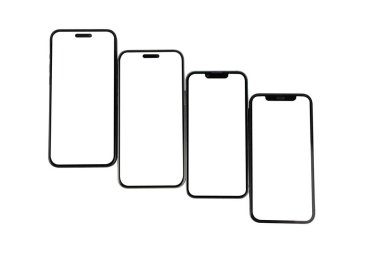 Bir cep telefonu, beyaz arka planda mavi akıllı telefon reklamı.