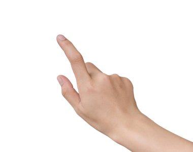 Kadına el dokunmak ekran göl kenarında üzerinde beyaz arka planı