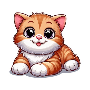 Şirin Kedi Oturan Çizgi Film Vektör Simgesi İllüstrasyonu. Hayvan Doğa Simgesi İzole edilmiş Premium Vektörü. Düz Çizgi Film Biçimi