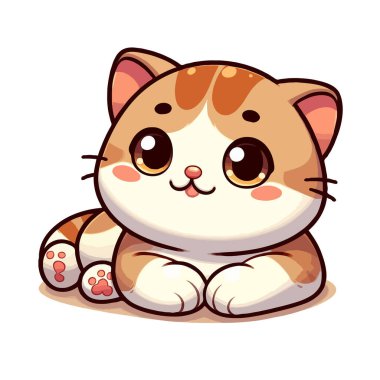 Şirin Kedi Oturan Çizgi Film Vektör Simgesi İllüstrasyonu. Hayvan Doğa Simgesi İzole edilmiş Premium Vektörü. Düz Çizgi Film Biçimi