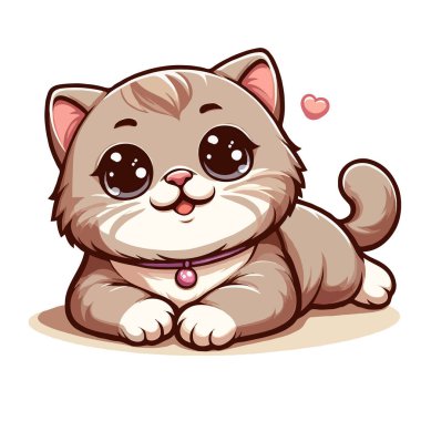 Şirin Kedi Oturan Çizgi Film Vektör Simgesi İllüstrasyonu. Hayvan Doğa Simgesi İzole edilmiş Premium Vektörü. Düz Çizgi Film Biçimi