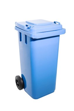 Mavi Wheelie Bin Beyaz Arkaplanda İzole Edildi