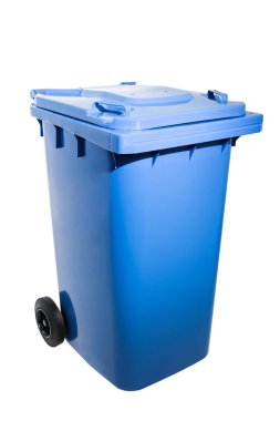 Mavi Wheelie Bin Beyaz Arkaplanda İzole Edildi