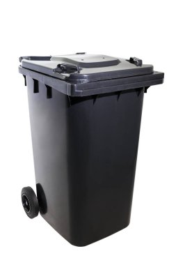 Siyah Wheelie Bin Beyaz Arkaplanda İzole Edildi