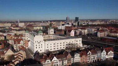 Szczecin 'in Güneşli Hava Görüntüsü - Şato ve Eski Şehir Skyline